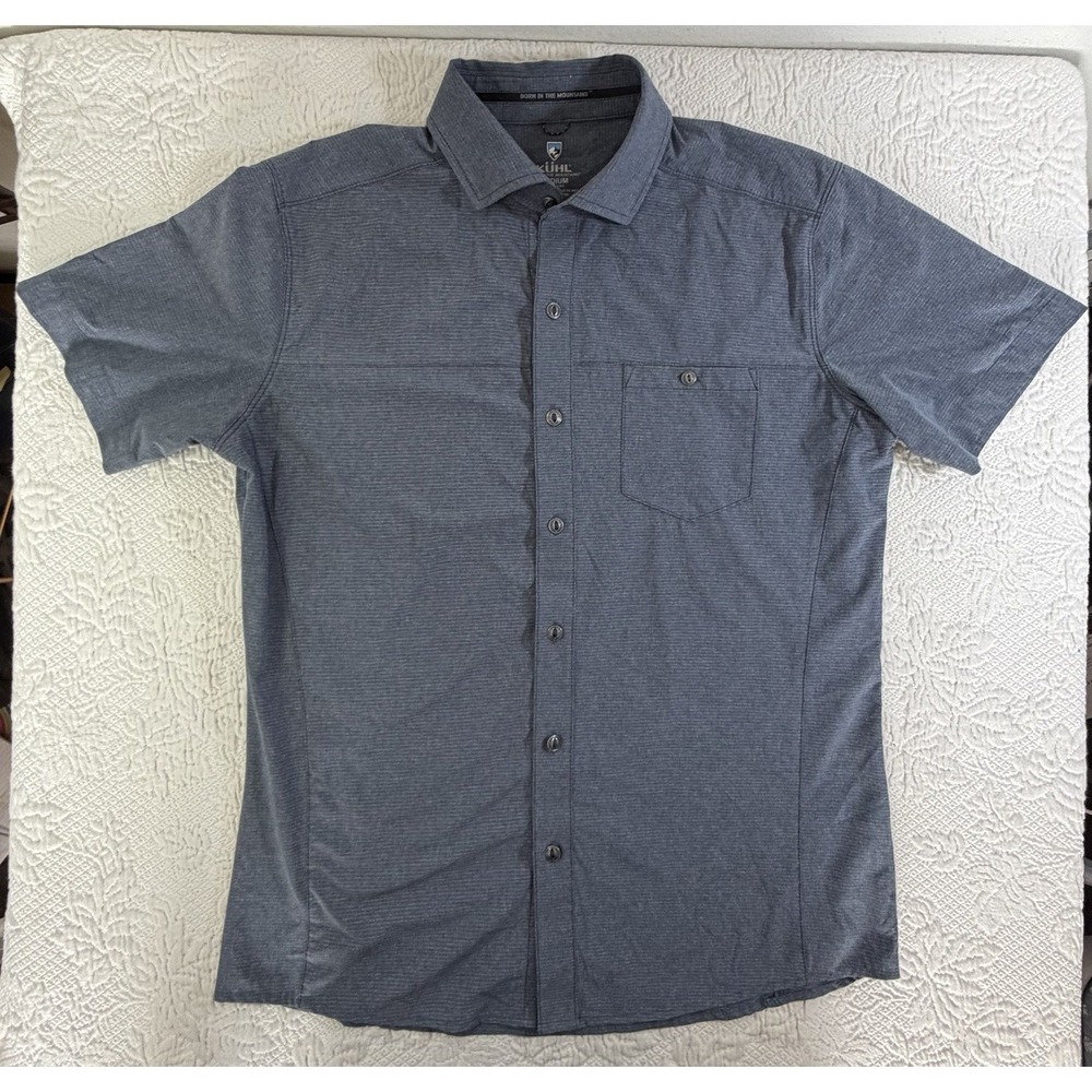 Kuhl Optimizr Shirt Mens Medium Gray Short Sleeve Button Up Stretch Tapered Fit